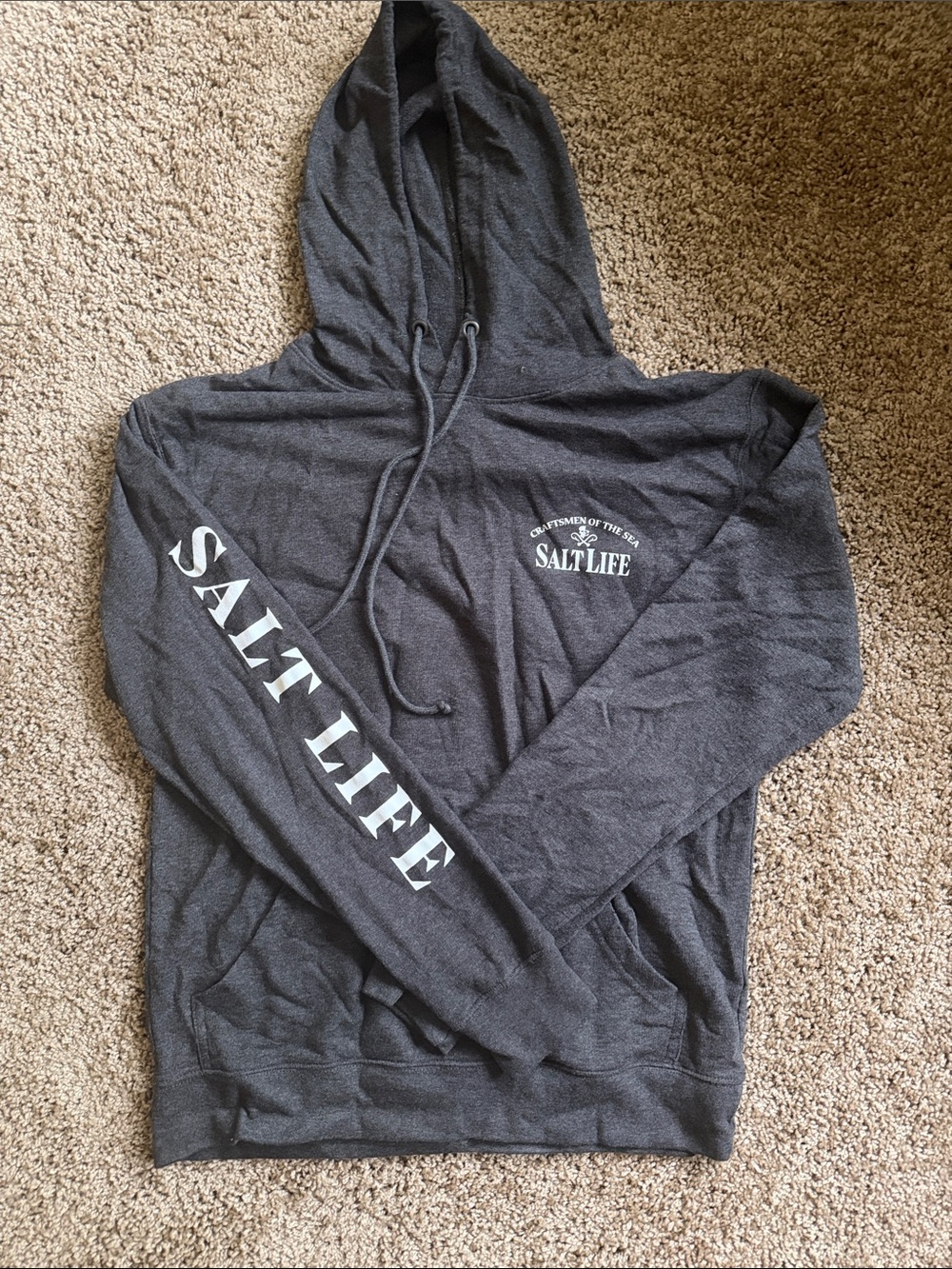 Salt Life Dark Charcoal Hooded Pullover with Sleeve Logo
